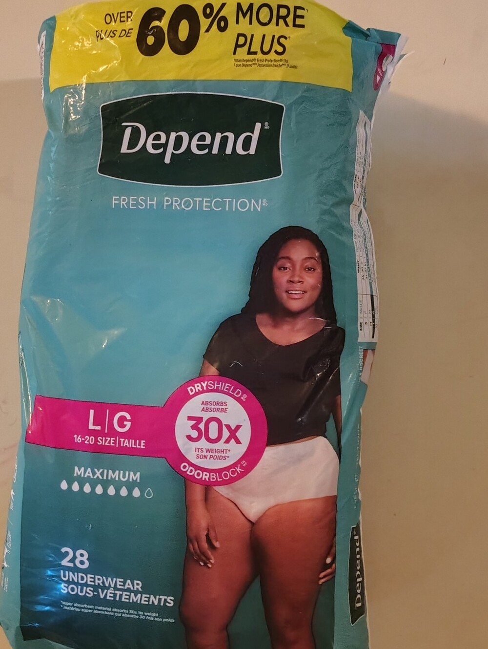 Depends Womens Size Large Fresh Protection Full Comfort Coverage Opened 24 Count